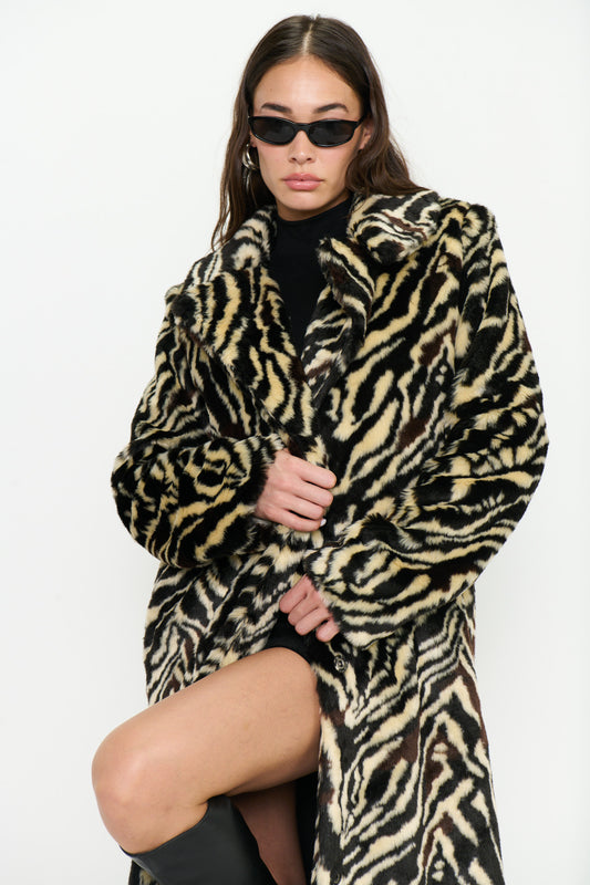 Miss Cindy Overcoat - Zebra Faux Fur
