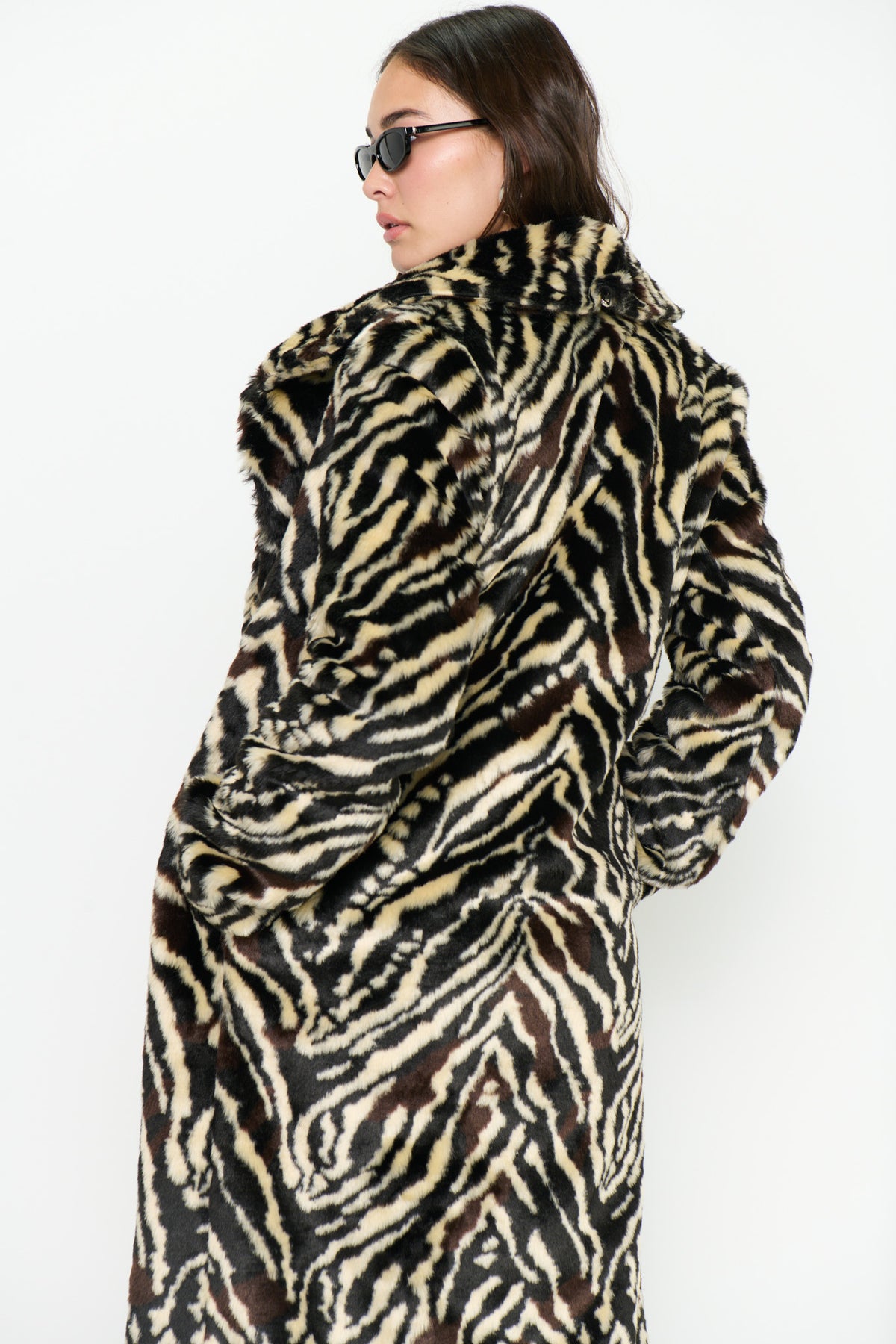 Miss Cindy Overcoat - Zebra Faux Fur