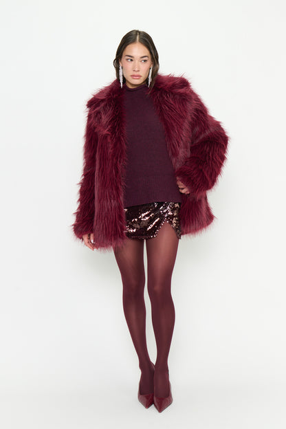 Salt Lake Faux Fur Coat - Merlot