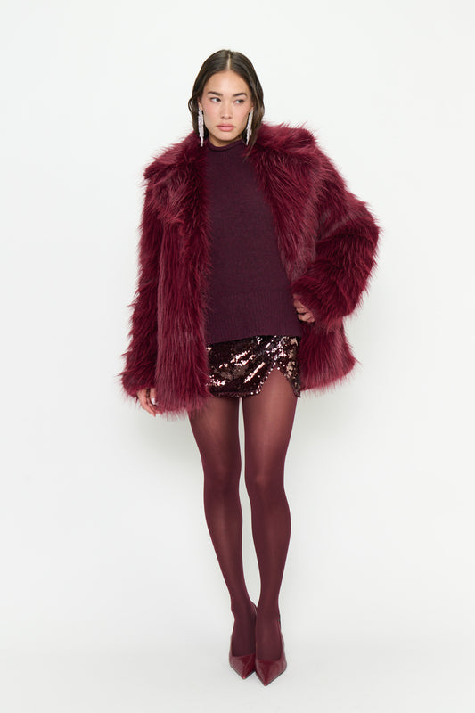 Salt Lake Faux Fur Coat - Merlot