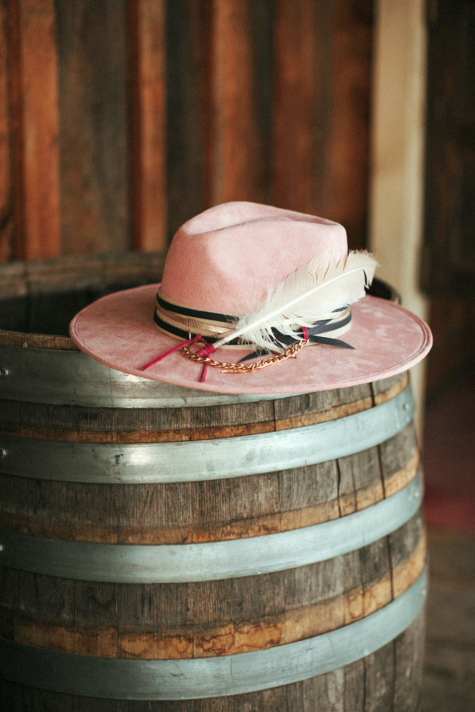 IN STOCK!! GB ORIGINAL: The Navajo Feather Banded Suede Hat in Pink