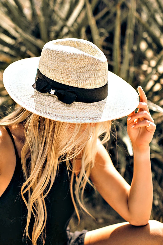 Janessa Panama Hat w/ Black Band - Glitzy Bella
