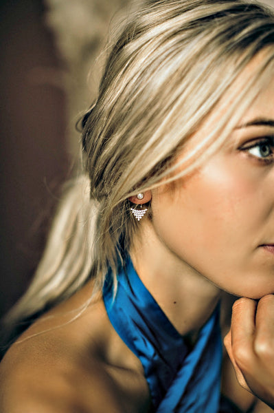 BACK IN STOCK!! Swarovski Crystal Triangle Front Back Earring in Gold & Silver