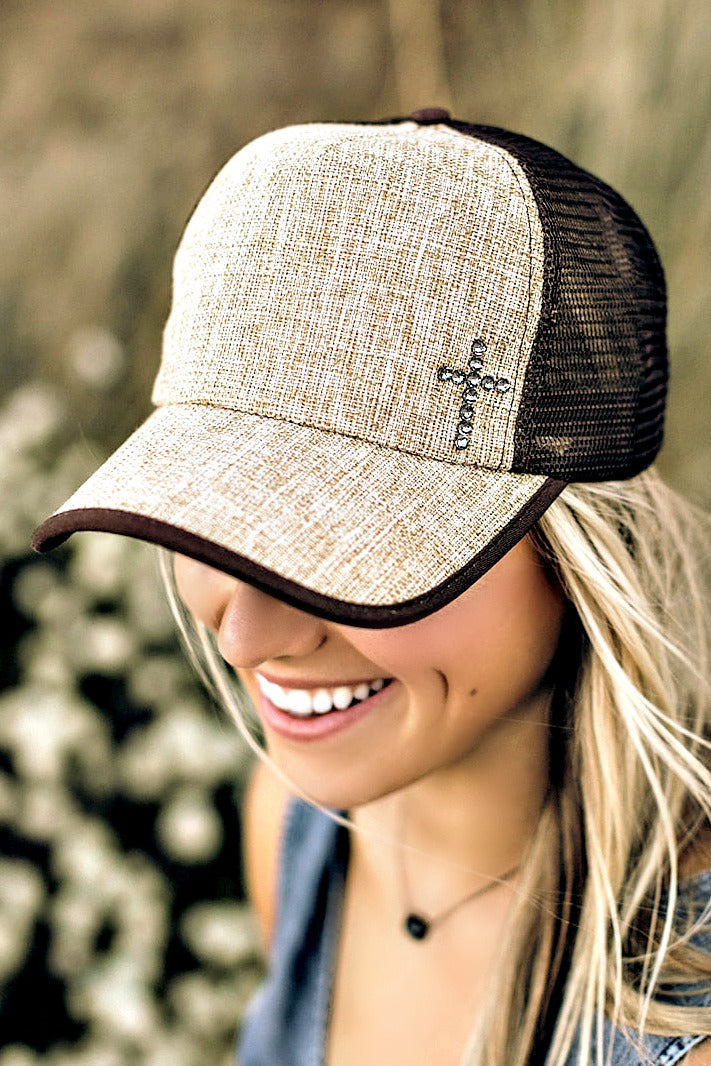 Linen Mesh Cross Ball Cap