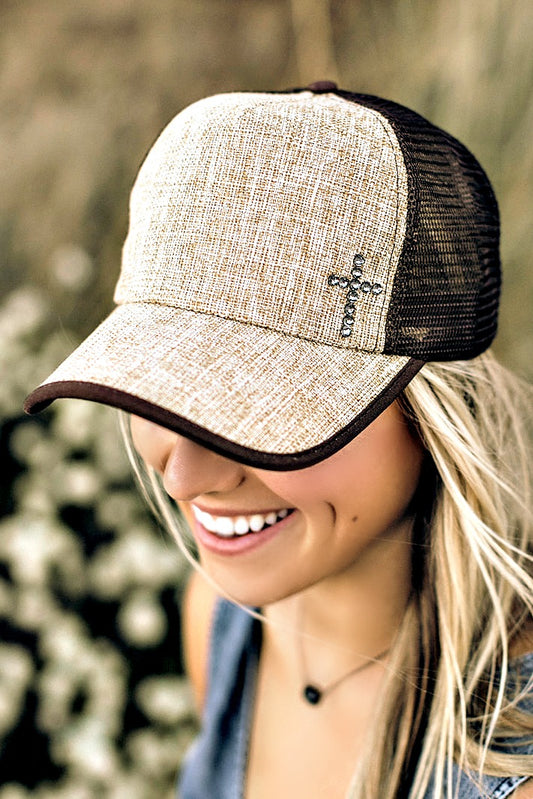 Linen and Mesh Cross Trucker Hat - Glitzy Bella