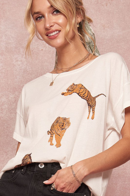 Vintage Tiger Graphic Tee in White