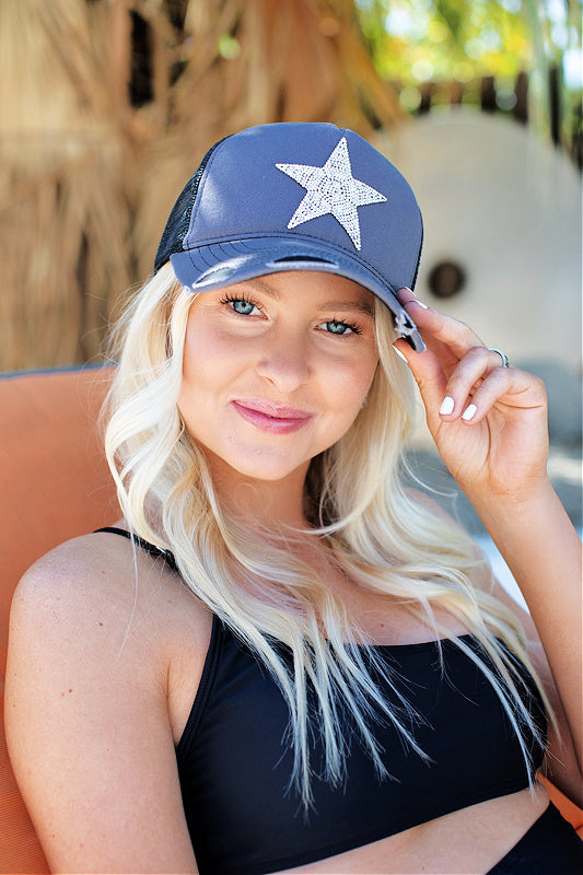 NEW!! Cotton Star Baseball Hat in Gray
