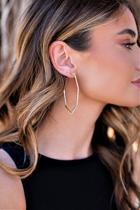 Geometric Crystal Hoop Earrings in Gold or Silver
