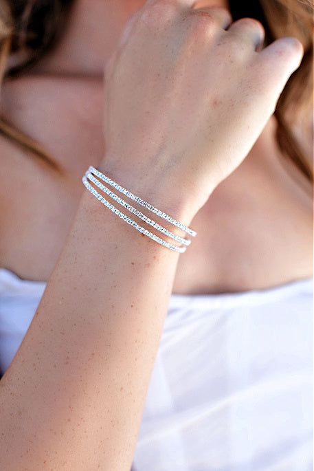NEW!! Crystal Triple Pave' Cuff Stretch Bracelet