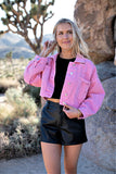 Rhinestone Fringe Denim Jacket in Pink