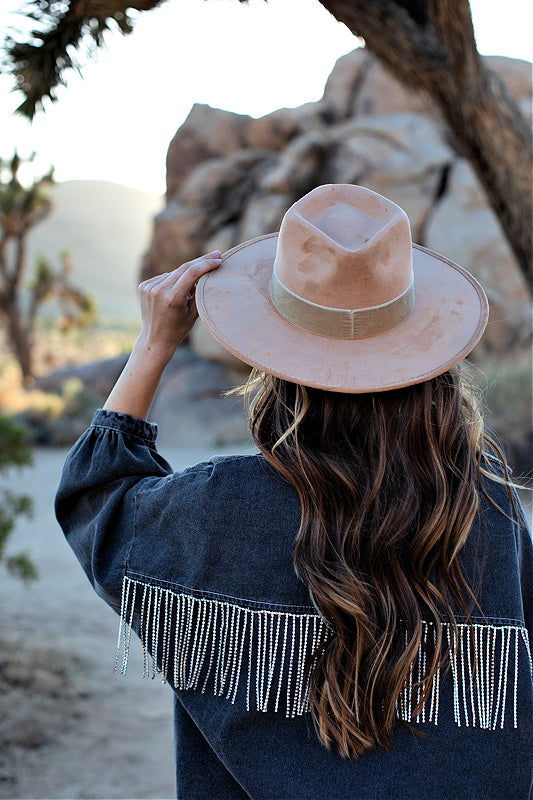 The Luna Banded Suede Hat in Tan