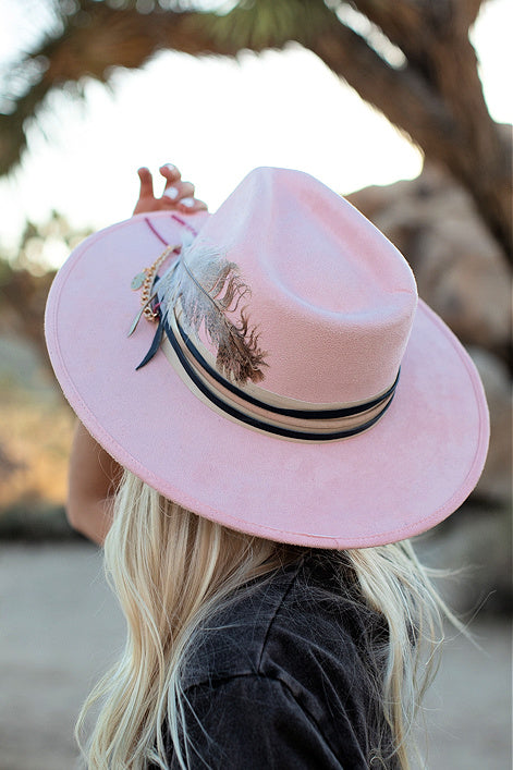 IN STOCK!! GB ORIGINAL: The Navajo Feather Banded Suede Hat in Pink
