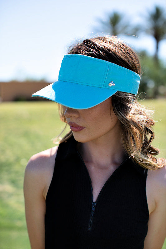 NEW!! Crystallized Washed Cotton Visor in Turquoise (7655854440687)