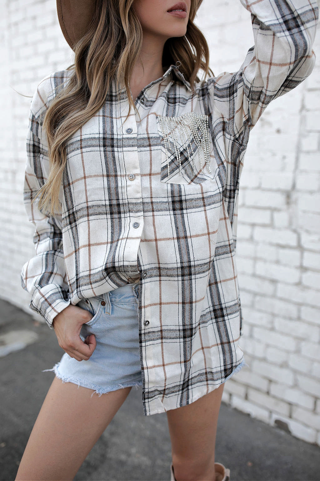 AS SEEN ON WHITNEY RIFE!! Flannel in Bone White in 2 Styles