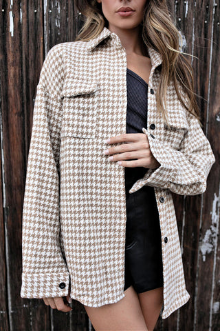 IN STOCK!! The Stella Houndstooth Shacket in Khaki