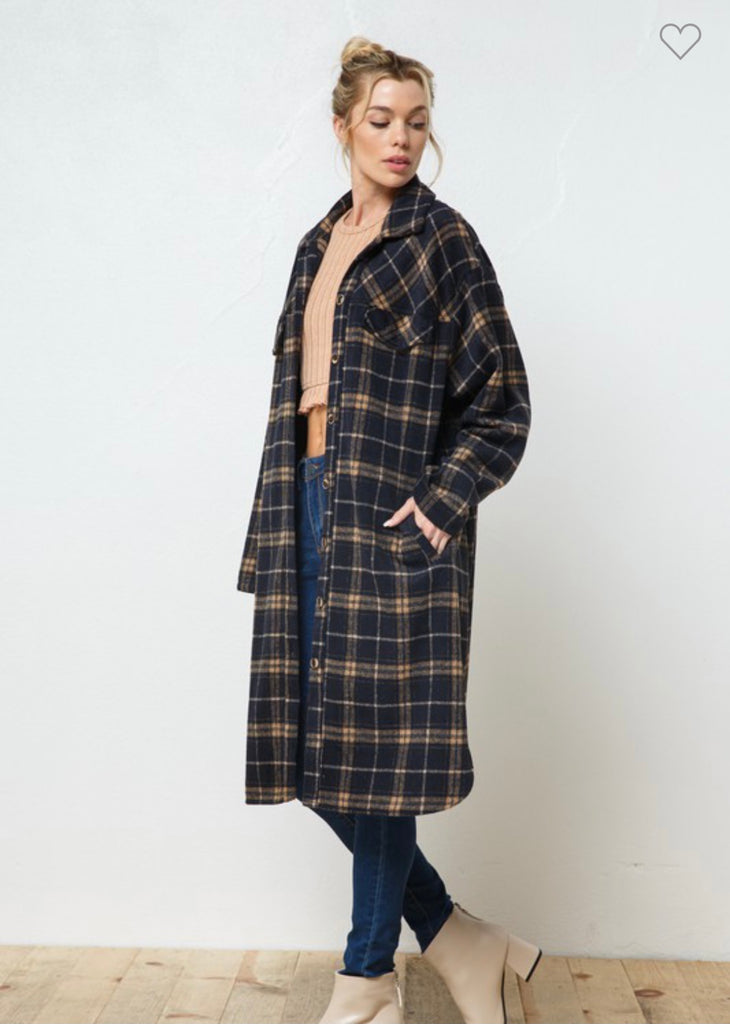 AS SEEN ON MICHELLE FROM VBB!! North Side Plaid Shacket in Navy