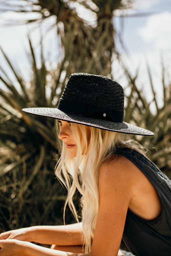 The Palm Desert Straw Panama Hat in Black - Pre Order - Glitzy Bella