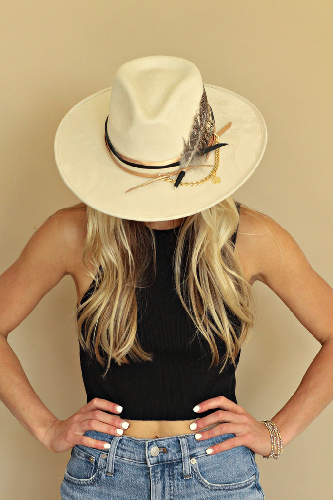 AS SEEN ON ALEXIS KIMZEY!! GB ORIGINAL: The Navajo Feather Banded Hat in Ivory
