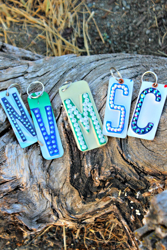 Authentic License Plate Initial Key Chains - Glitzy Bella