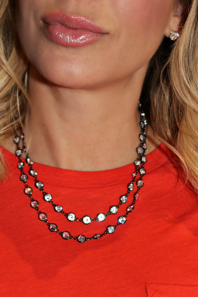 Alexis "Crystals by the Yard" Necklace in Hematite - Glitzy Bella