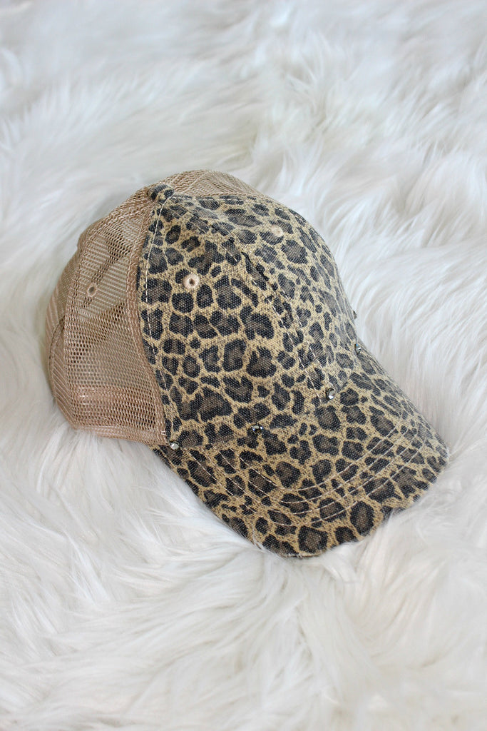 Vintage Distressed Cheetah Ball Cap - Glitzy Bella