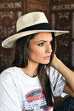 Janessa Panama Hat w/ Black Band - Glitzy Bella