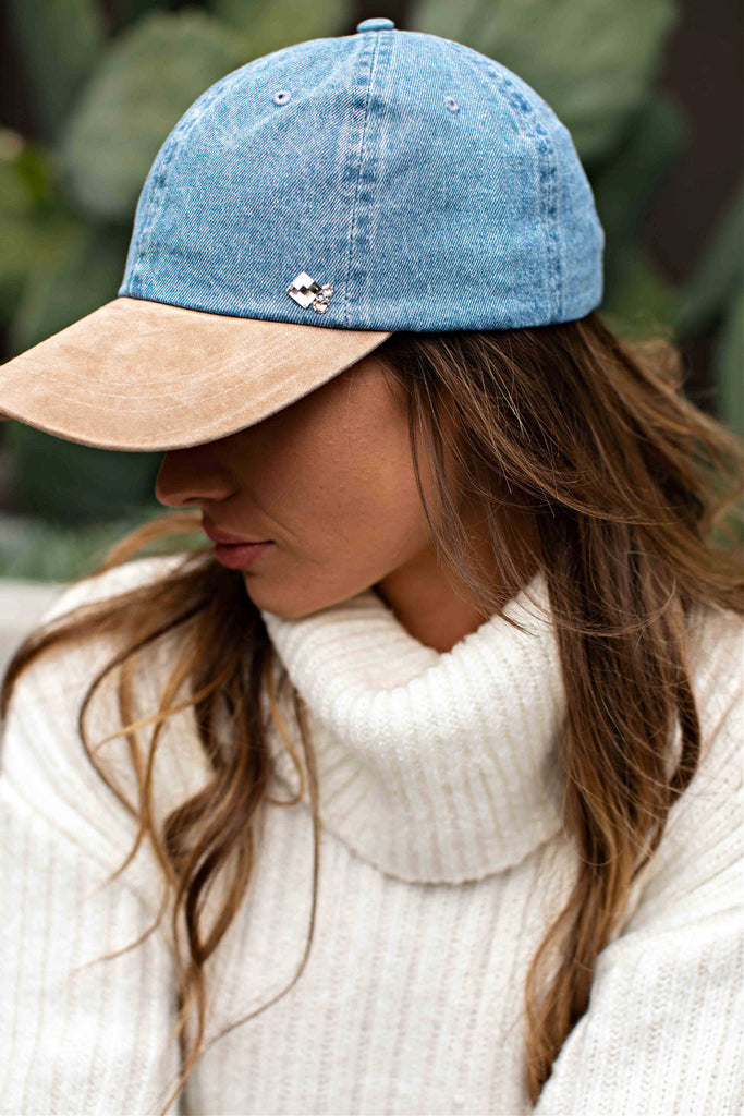 Denim & Faux Suede Ball Cap in 2 Colors – Glitzy Bella