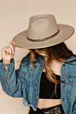The Billie Wool Hat in Taupe w/ Studded Trim
