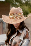 GB ORIGINAL!! The “Beth Dutton” Chain Banded Suede Hat in Taupe