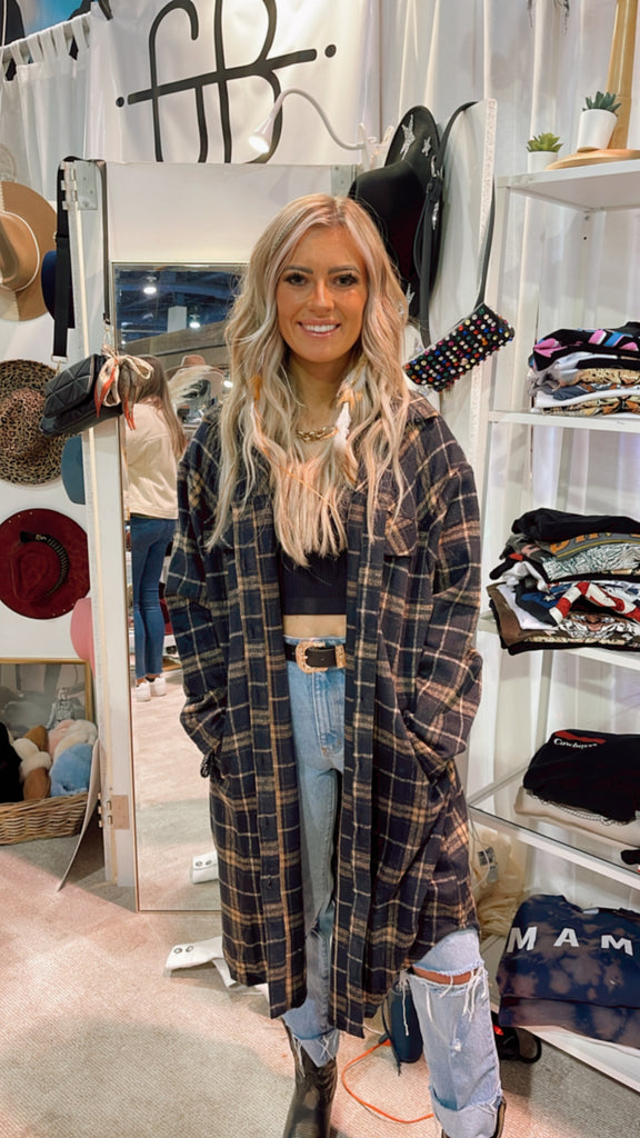 AS SEEN ON MICHELLE FROM VBB!! North Side Plaid Shacket in Navy