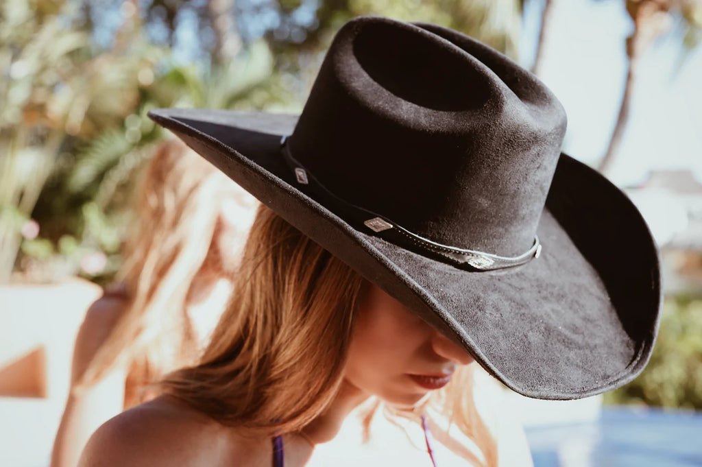 NEW The Dolly Faux Suede Cowboy Hat in Black Glitzy Bella