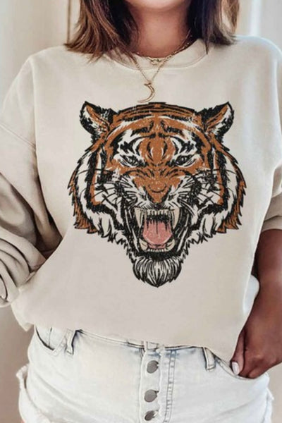 BEST SELLER!!  The “Roar Tiger” Graphic Sweatshirt in Sand