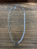 NEW!! Crystal Baguette and Link Necklace in Silver w/ Clear Crystal