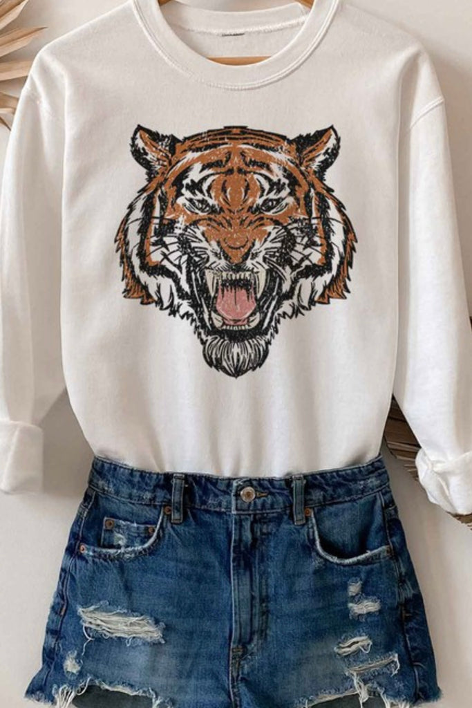 BEST SELLER!!  The “Roar Tiger” Graphic Sweatshirt in Sand