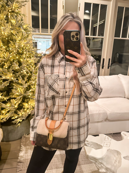 AS SEEN ON WHITNEY RIFE!! Flannel in Bone White in 2 Styles