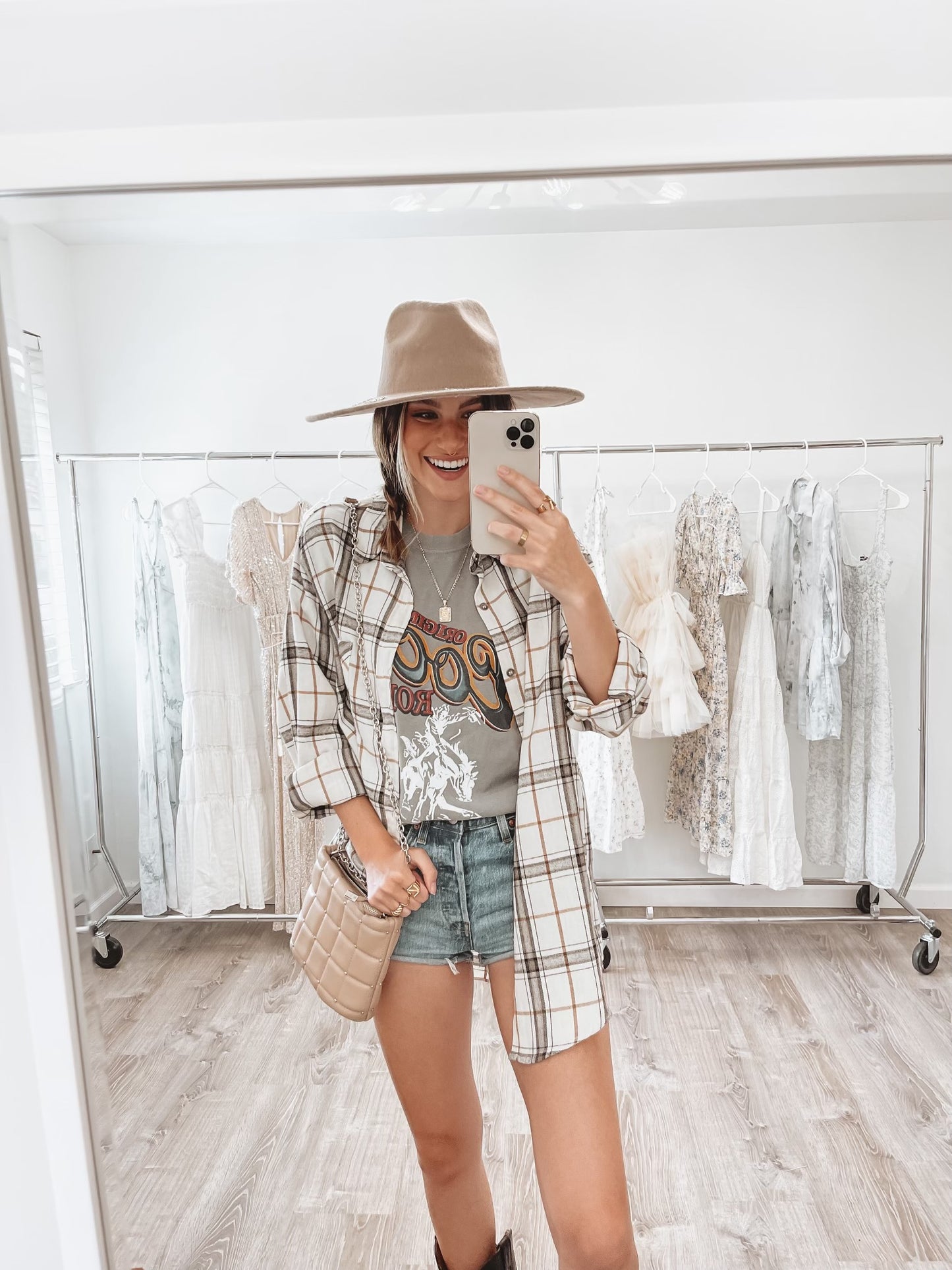 AS SEEN ON WHITNEY RIFE!! Flannel in Bone White in 2 Styles