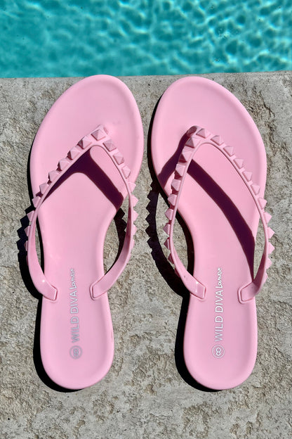 FINAL SALE!! Chic Pyramid Stud Sandal in Pink