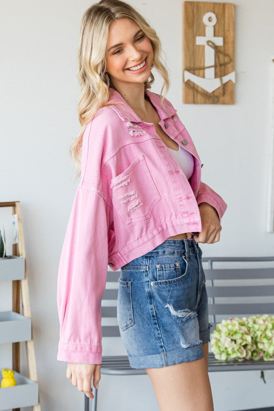 Rhinestone Fringe Denim Jacket in Pink – Glitzy Bella