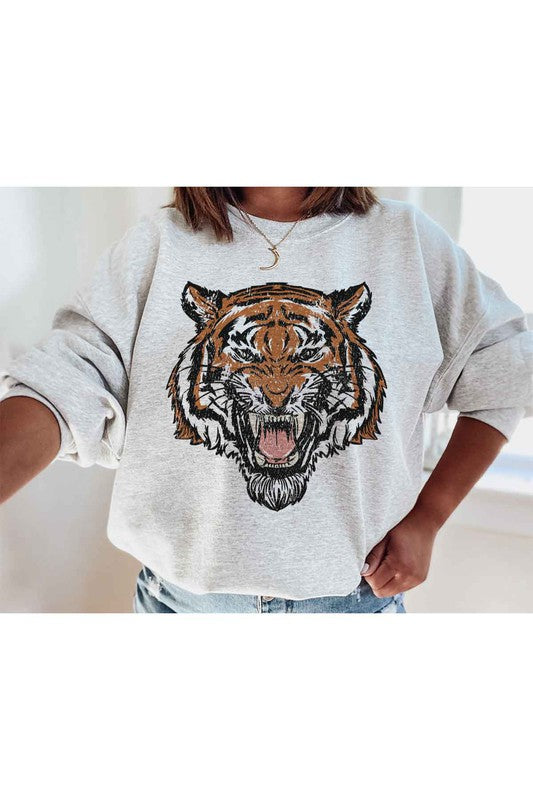 The “Roar Tiger” Graphic Sweatshirt in Heather Grey