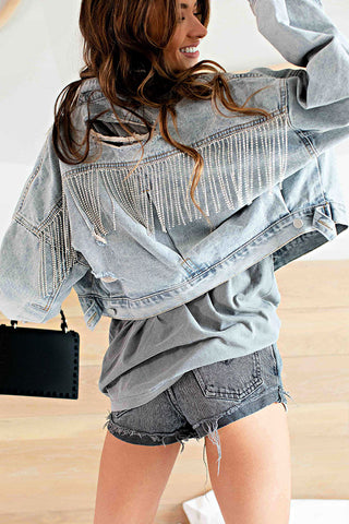 BEST SELLER!! Rhinestone Fringe Denim Jacket