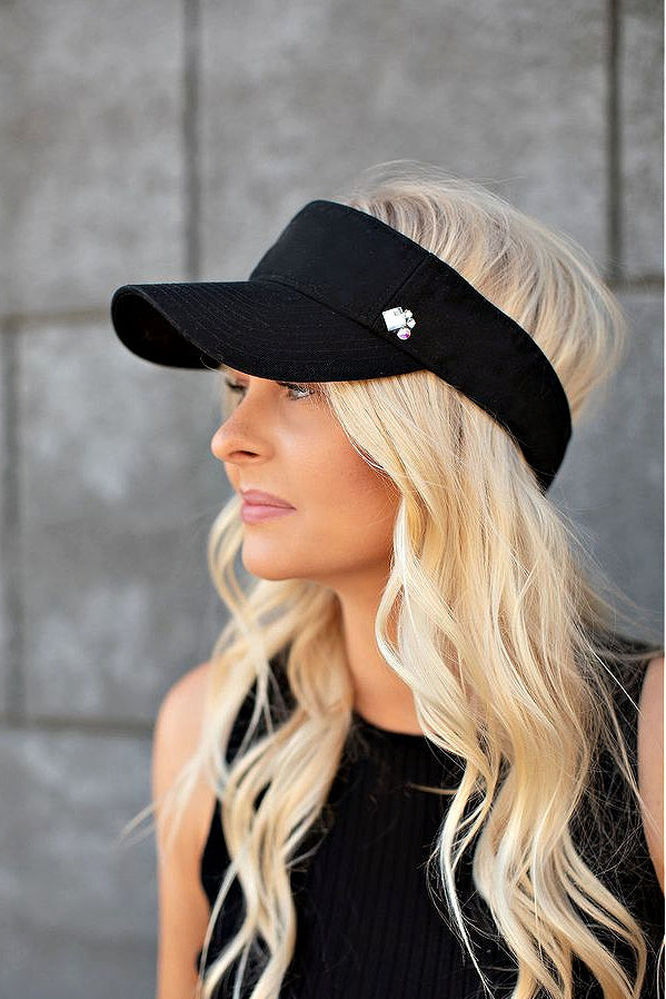 Crystallized Washed Cotton Visor in Black